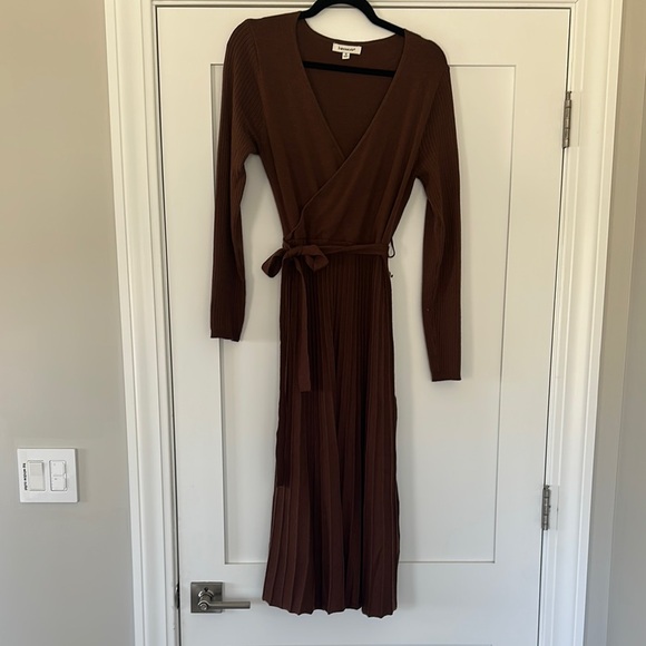 francesca's brown dress Francesca Brown Knotted Midi Dress With Handkerchief Hem  Club L London